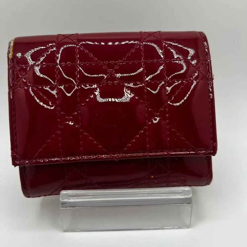 GUC Dior Red Lotus Cannage Patent Trifold Wallet